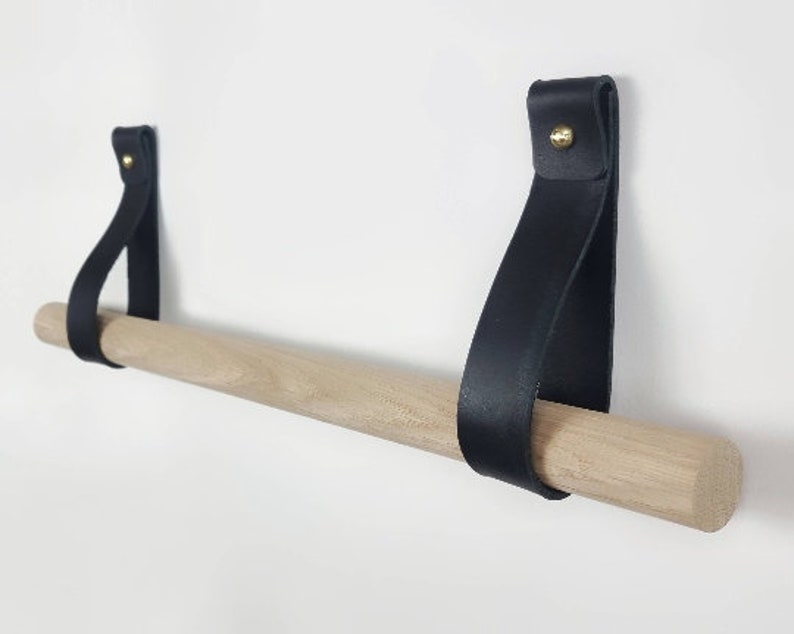 Oak & Leather towel holder / towel rail image 5