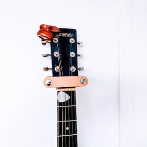 Oak & Leather Guitar Holder Wall Mount Guitar Stand. image 5