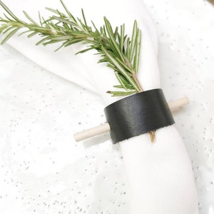 Napkin rings Leather Strap and Birch, handmade table dressing. image 8