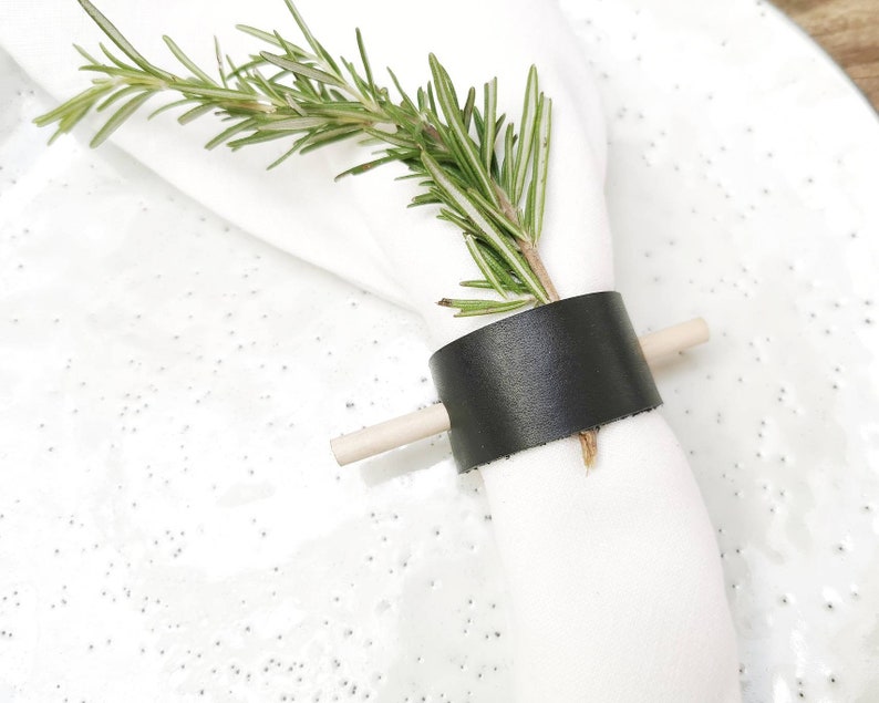 Napkin rings Leather Strap and Birch, handmade table dressing. image 8