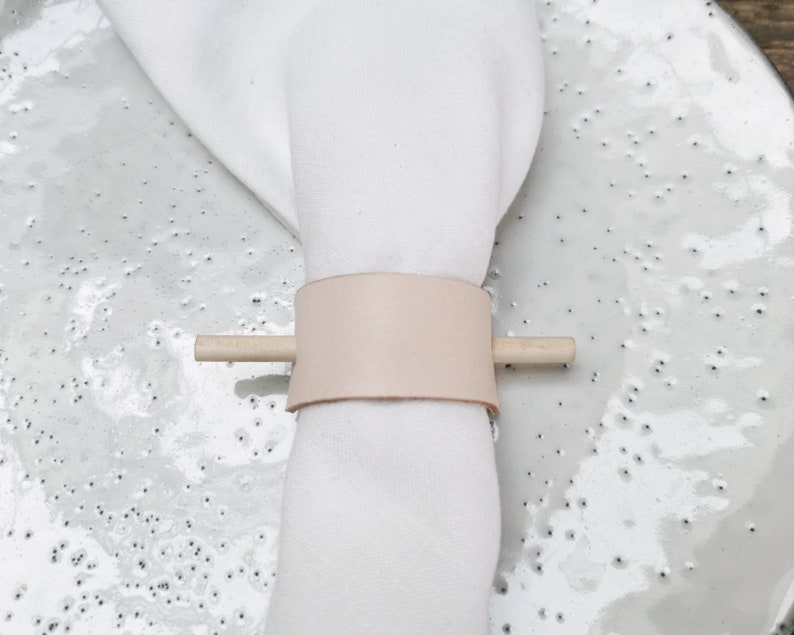 Napkin rings Leather Strap and Birch, handmade table dressing. image 5