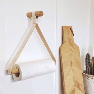 Paper Towel Holder Oak & Leather / Kitchen Roll holder