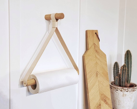 Wood & Leather Paper Towel Holder