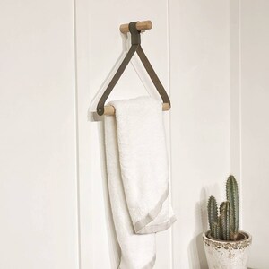 Towel rail / Towel holder made from Oak and Leather image 6