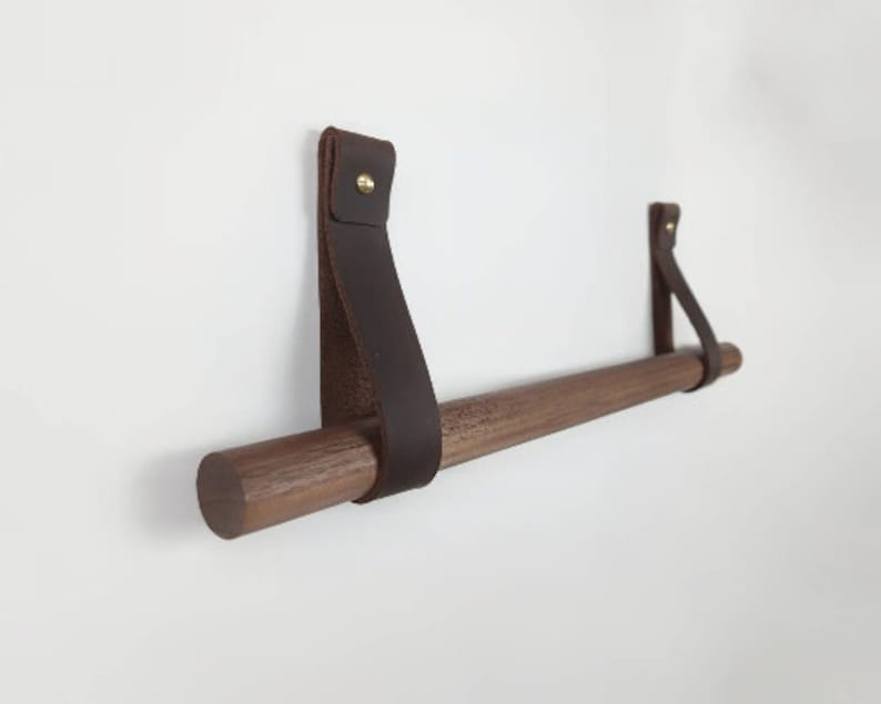 Oak & Leather towel holder / towel rail image 7