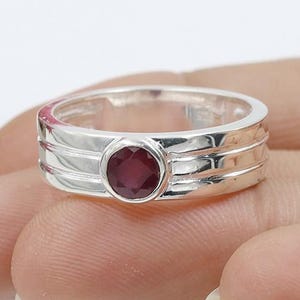 Minimalist Ruby Ring | Handmade 925 Sterling Silver Wedding Band | Birthstone Jewelry Gift