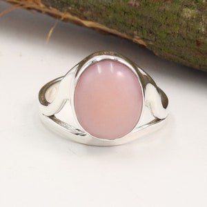 Pink Opal Ring, Sterling Silver Rings, Handmade Ring, Peruvian Pink Opal Solid Silver Ring, 10x12 mm Oval Cabochon Pink Opal Ring For Her