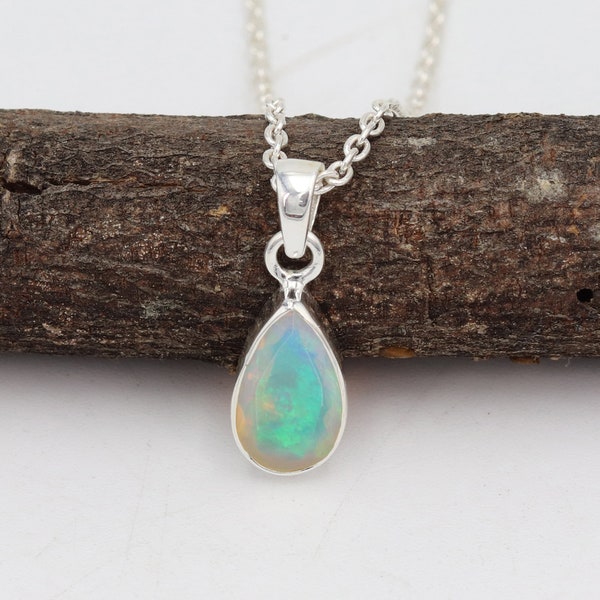 Genuine Opal Pendant Necklaces, Silver Pendant Necklaces, Minimalist Opal Necklace, Ethiopian Opal Pendant Necklaces, Best Gift for Her