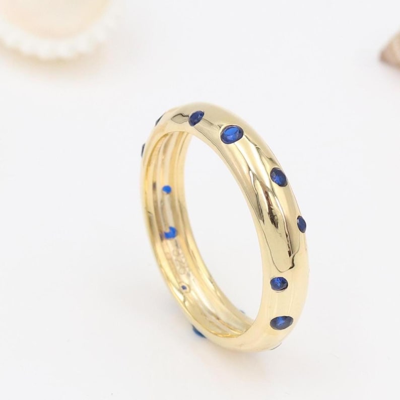 Tanzanite Ring, Solid Silver Band Ring, Eternity Ring, Tanzanite Wedding Band, Anniversary Ring, Stacking Ring, Gold Eternity Band For Her