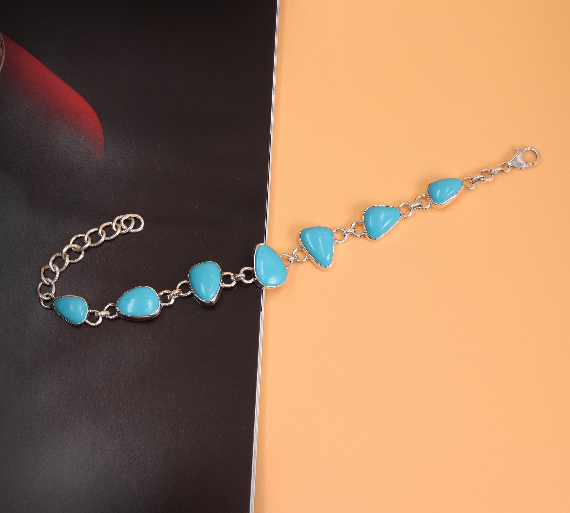 Bracelet Argent Sterling Turquoise Arizona - Perles 3-6 Mm - Forme Pièce - Réglable