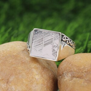 Meteorite Ring, Solid Sterling Silver Ring, Unisex Ring, Meteorite Statement Ring, Natural Meteorite Silver Ring, Handmade Ring for Him
