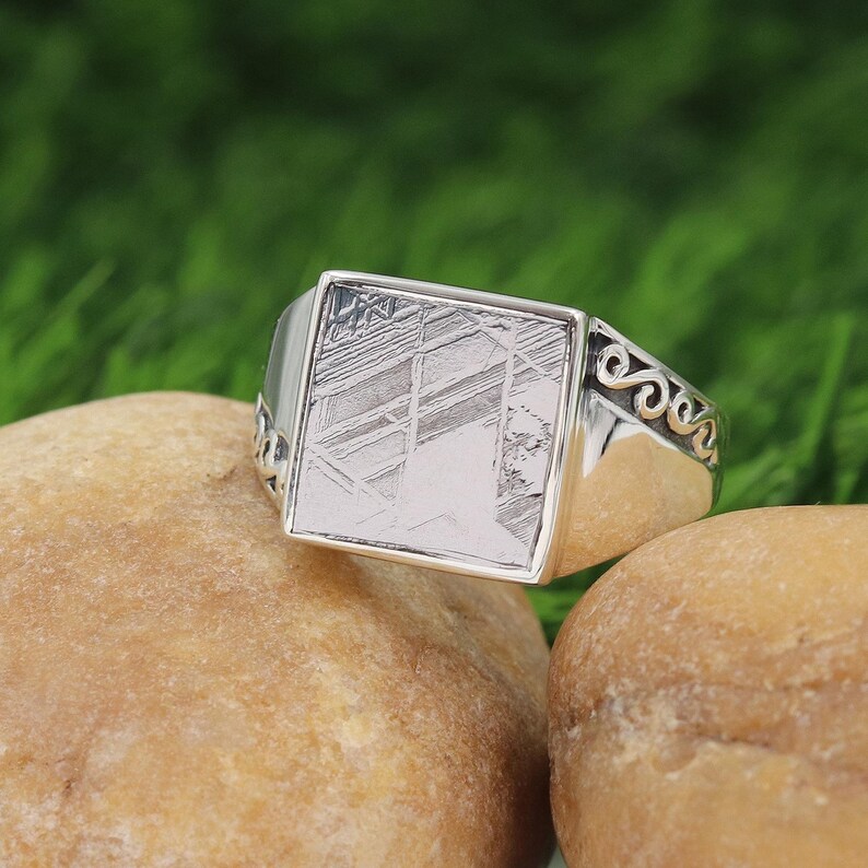 Meteorite Ring, Solid Sterling Silver Ring, Unisex Ring, Meteorite Statement Ring, Natural Meteorite Silver Ring, Handmade Ring for Him