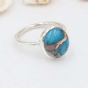 Turquoise Ring, Solid Sterling Silver Ring, Pink Opal Copper Turquoise Silver Ring, Women&#39;s Ring, December Birthstone Ring, Gemstone Ring