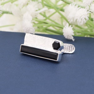 Black Onyx Sterling Silver Tie Clip, Groomsmen Gift