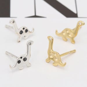 Dinosaur Stud Earrings, Dainty Stud Earrings, Sprinkler Diamond Stud Earrings, Minimalist Gold Earrings, Cute Dinosaur Studs, Gifts for Her