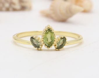 Peridot Ring, Solid Silver Ring, 18K Gold Plated Ring, Genuine Peridot Handmade Ring, Engagement Ring, Ring for Women, Best Gift For Her