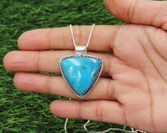 Pendentif turquoise, collier en argent sterling massif, pendentif fait main, pendentif de pierres précieuses, colliers femme, pierre de naissance de décembre, cadeau pour elle