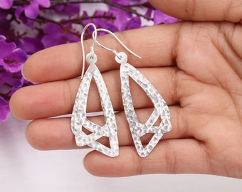 Hammered Earrings, Solid Sterling Silver Earrings, Pattern Earring, Dangle Earrings, Handmade Earrings, Statement Earrings, Gifts for Women