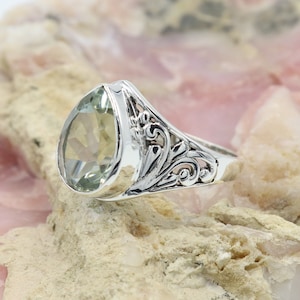 Green Amethyst Ring, Solid Sterling Silver Ring, Prasiolite Ring, Statement Ring, Gemstone Ring, Wedding Ring, Birthstone Ring, Gift Ring