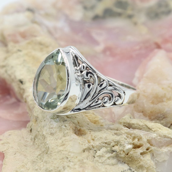 Green Amethyst Ring, Solid Sterling Silver Ring, Prasiolite Ring, Statement  Ring, Gemstone Ring, Wedding Ring, Birthstone Ring, Gift Ring