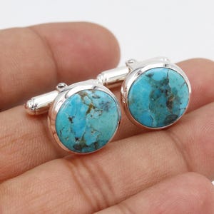 Blue Turquoise Cufflinks, Solid Sterling Silver Cufflinks, Cufflinks for Men, Groomsmen Cufflinks, Blue Turquoise Cufflinks, Gift For Men