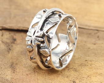 Fidget Ring, 925 Sterling Silver Band Rings, Spinner Ring, Anxiety Ring, Meditation Thumb Ring, Handmade Ring, Wide Band Ring for Her