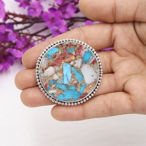 Turquoise Brooch, Sterling Silver Turquoise Brooches, Statement Brooches, Turquoise Gemstone Handmade Brooches For Men, Best Gift for Him