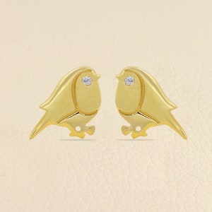 Robin Bird Studs Earrings, Solid Silver Earrings, Sprinkler Diamond Studded Earrings, Bird Studs for Women and Girls, Gifts for Her
