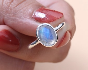 Mondstein Ring, 925 Sterling Silber, Minimalist Ring, Edelstein Schmuck, Handgemachter Ring, Statement Ring, Bestes Geschenk für sie, Frauen Ring