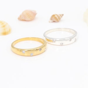 Engagement Band, Solid Sterling Silver Ring, Sprinkler Diamond Ring, Dainty Gold Wedding Band, Dainty Ring, Band Ring, Gift For Her