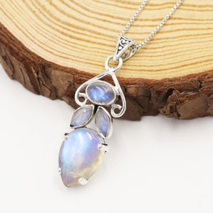 Moonstone Necklace, Solid Silver Necklaces, Necklace For Women, Handmade Tear Drop Pendant Necklaces, Gift for Her, Statement Necklaces