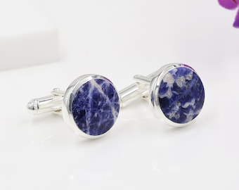 Sodalite Cufflinks* 925 Sterling Silver Cufflink* Gifts For Boyfriend* Wedding Cufflinks for Groom* Gift for Him* Best Man Proposal