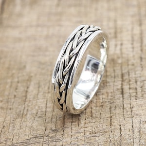 Fidget Ring, Anxiety Ring, 925 Sterling Silver Ring, Twisted Wire Spinner Ring, Meditation Ring, Anti-Anxiety Thumb Ring, Men's Fidget Ring