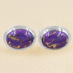Turquoise Cufflinks, Sterling Silver Cufflink, Best Wedding Gift Cufflinks, Groomsmen Cufflinks, Purple Turquoise Gemstone Cufflinks For Men