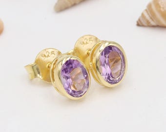 Amethyst Stud Earrings, Solid Sterling Silver Studs, Stud Earrings, Minimalist Gold Studs, Amethyst Studs, Amethyst Stud Earrings for her
