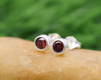 Handmade Sterling Silver Tiny Garnet Stud Earrings, Minimalist Jewelry, Handmade Solid Sterling Silver Stud Earring for Women and Girls