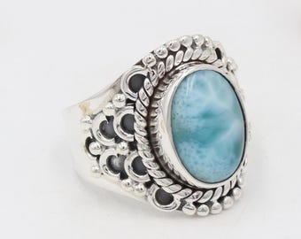 Larimar-ring, massief sterlingzilveren ring, handgemaakte ring, natuurlijke larimar-ring, geoxideerde ring, edelsteenring, statementring, cadeau voor vrouwen