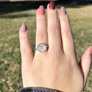 Rainbow Moonstone Ring, Sterling Silver Ring, Rings For Women, Round Moonstone Handmade Ring, Silver Statement Ring, Valentine Ring For Her