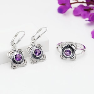 Amethyst Jewelry, 925 Sterling Silver, Amethyst Ring & Earrings Set, Handmade Jewelry Set for Women, Purple Amethyst Jewelry Gift For Her