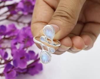 Rainbow Moonstone Sterling Silver Ring, Handmade Open Design
