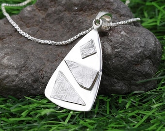 Meteorite Gemstone Pendant, 925 Sterling Silver Necklace, Handmade Statement Necklaces, Unique Christmas Gift for unisex