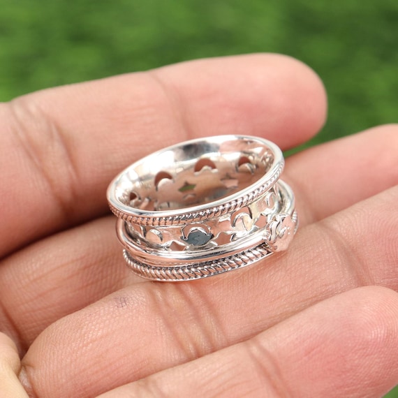 Spinner Ring Angst Ring Sterling Silber Ring Bluten Ring Versprechen Silberring Yoga Ring Fidget Silberring Fidget Ring fur die Angst Etsy