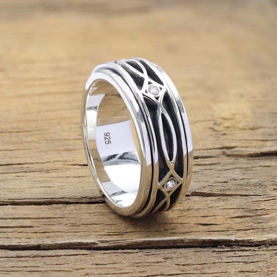 Anxiety Ring, Sterling Silver Ring, Swarovski Crystal Ring, Unisex