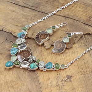 Ammonite and Turquoise Collar Necklace, Statement Necklaces, Pyrite Necklaces, Chocker Necklace, Necklace Earring Set, Women's Necklace