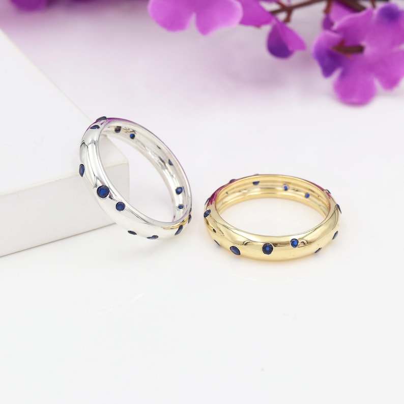 Tanzanite Ring, Solid Silver Band Ring, Eternity Ring, Tanzanite Wedding Band, Anniversary Ring, Stacking Ring, Gold Eternity Band For Her