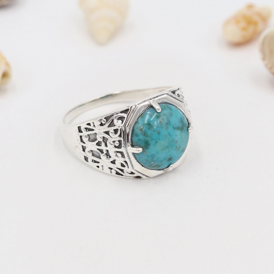 Turquoise Men's Rings, Solid Silver Rings, Gemstone Rings, Handmade Rings, Best Gift for Him