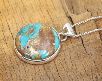 ターコイズネックレス、925スターリングシルバーペンダントネックレス