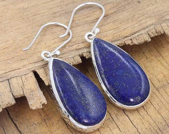 ハンドメイドのラピスラズリスターリングシルバードロップイヤリング