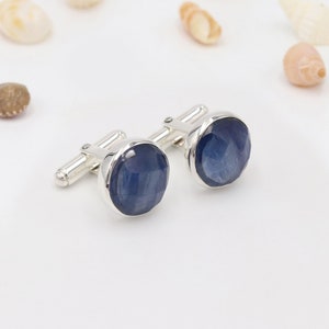Cufflinks For Men, Kyanite Cufflinks, Solid Sterling Silver Cufflinks, Groomsmen Cuff Links, Wedding Gift, Handmade Cufflinks For Him