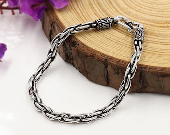 Pulsera de cadena de plata de ley 925 estilo vintage para hombre / Joyería minimalista oxidada hecha a mano / Regalo de Navidad perfecto
